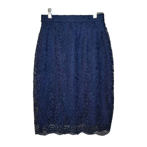 Uniqlo Dresses & Skirts - Uniqlo Skirt Navy Women Size XS Lace Overlay Pencil Straight Lined Zip Closure